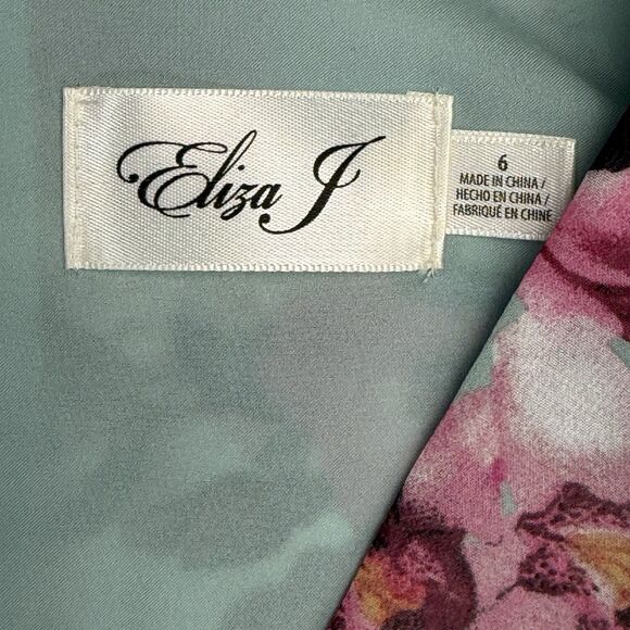 NEW Eliza J Maxi Faux Wrap Floral Dress Women 6 Chiffon Rollover Cap Sleeve - Picture 7 of 15
